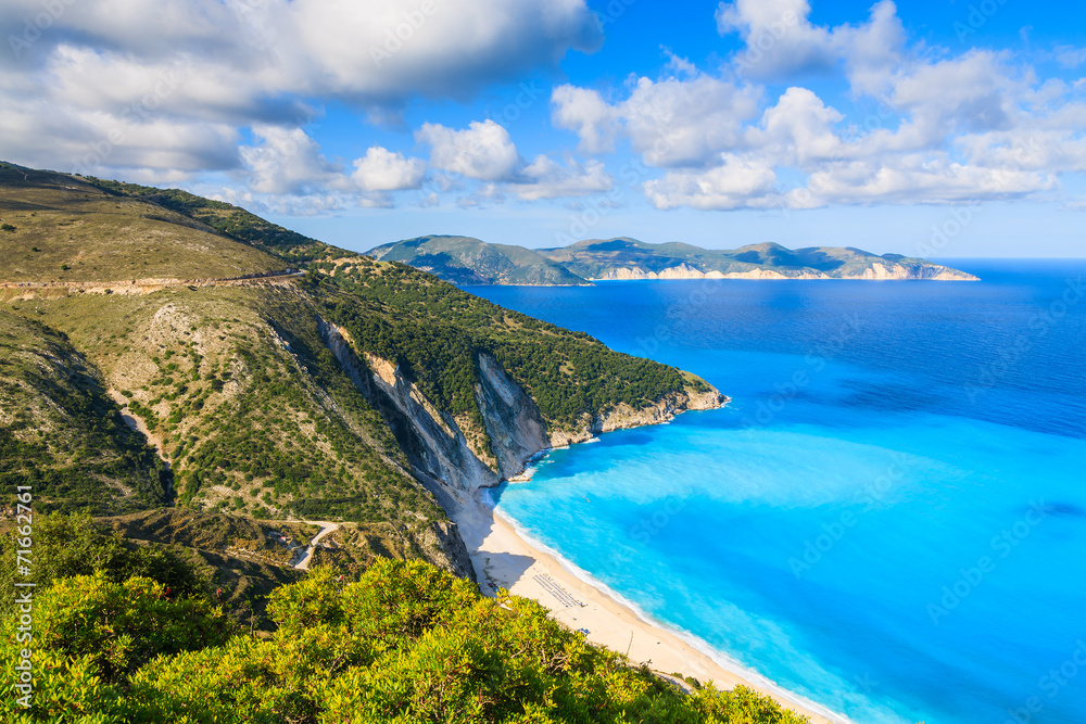 View of beautiful Myrtos beach on Kefalonia island, Greece