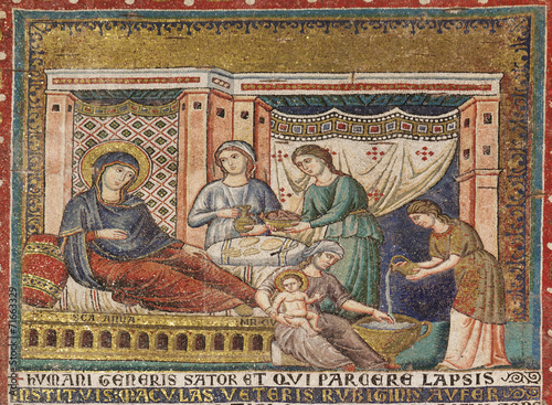 Photography Nativity mosaic .St. Mary in Trastevere P. Cavallini (1291) Rome