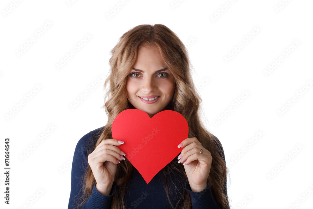 Love and valentines day woman holding heart smiling cute Love and valentines day woman holding heart smiling cute