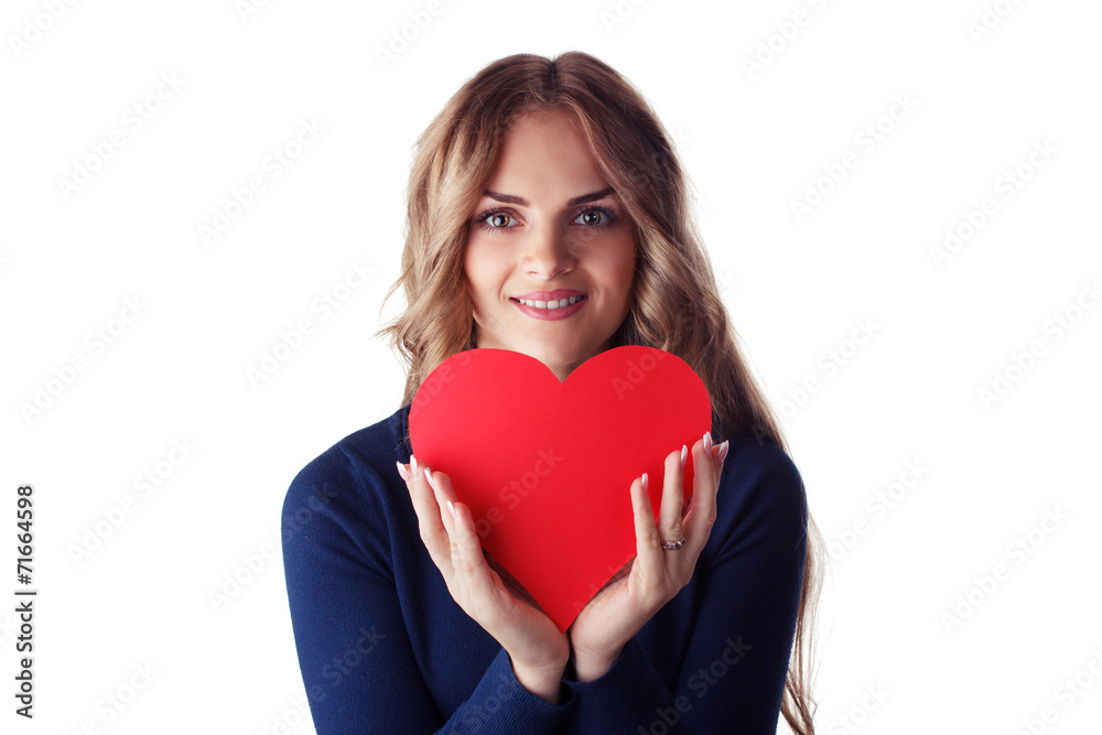 Love and valentines day woman holding heart smiling cute Love and valentines day woman holding heart smiling cute