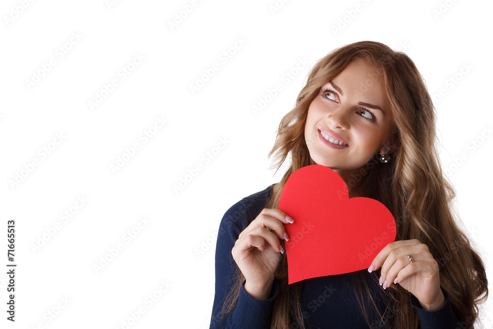 Love and valentines day woman holding heart smiling cute Love and valentines day woman holding heart smiling cute