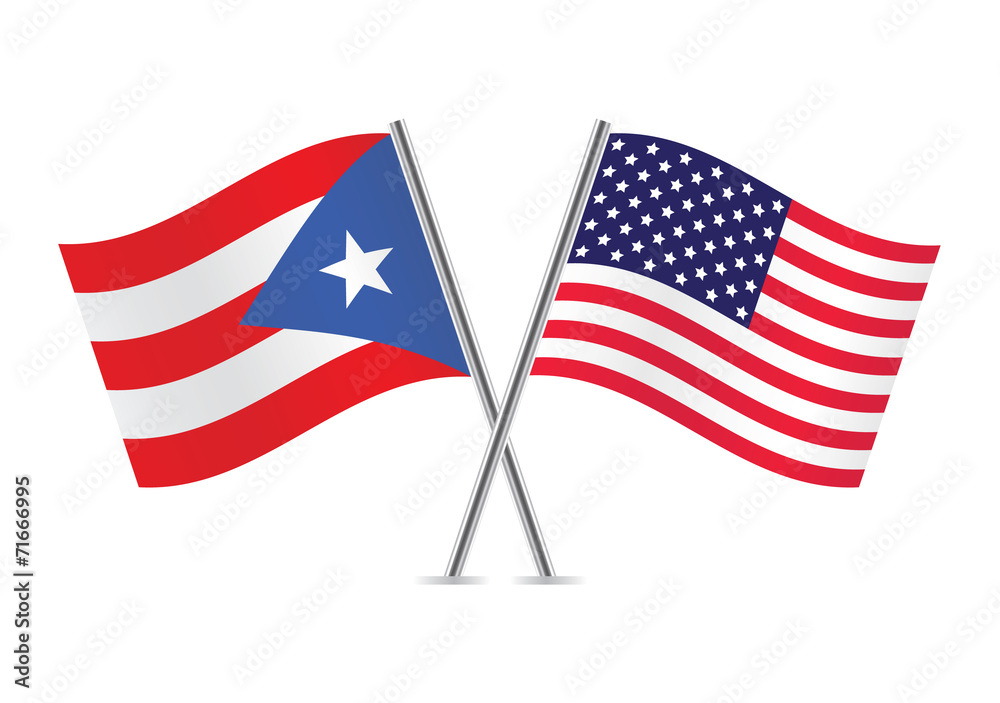 American and Puerto Rican flags. Vector illustration.