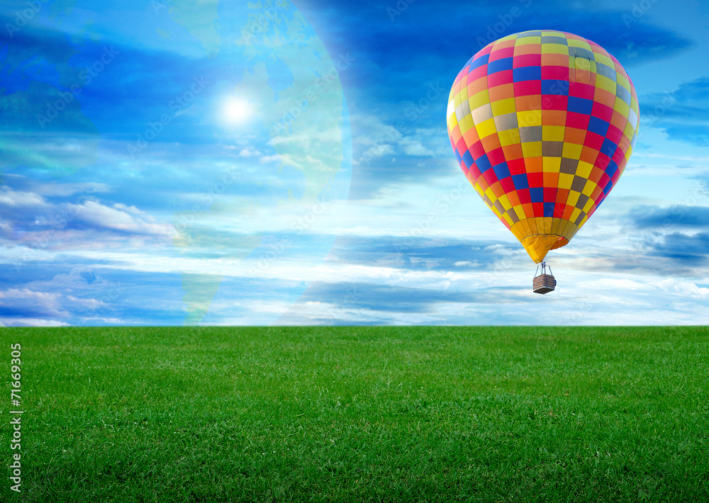 Fototapeta premium colorful hot air balloon with beautiful blue sky and cloud