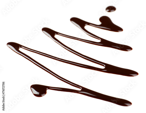 Chocolate syrup drips isolated on white