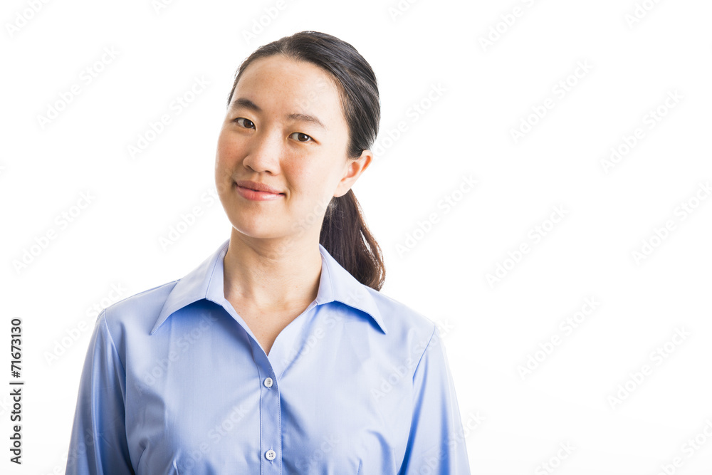 Young business woman standing isolated on white Young business woman standing isolated on white