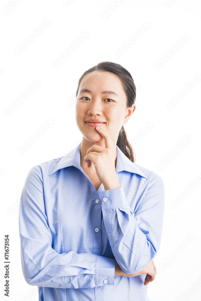 Young business woman standing isolated on white Young business woman standing isolated on white