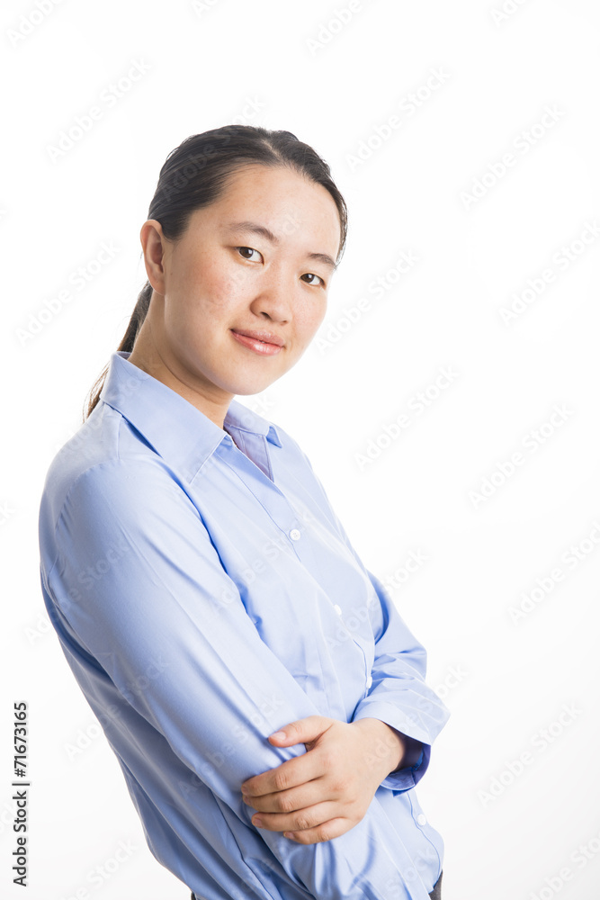 Young business woman standing isolated on white Young business woman standing isolated on white