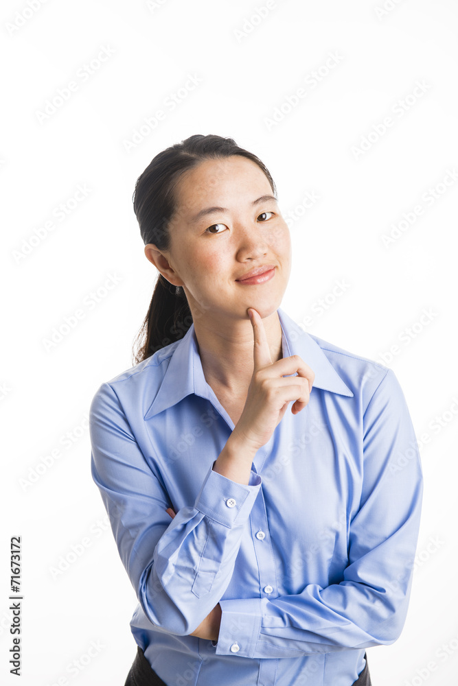 Young business woman standing isolated on white Young business woman standing isolated on white