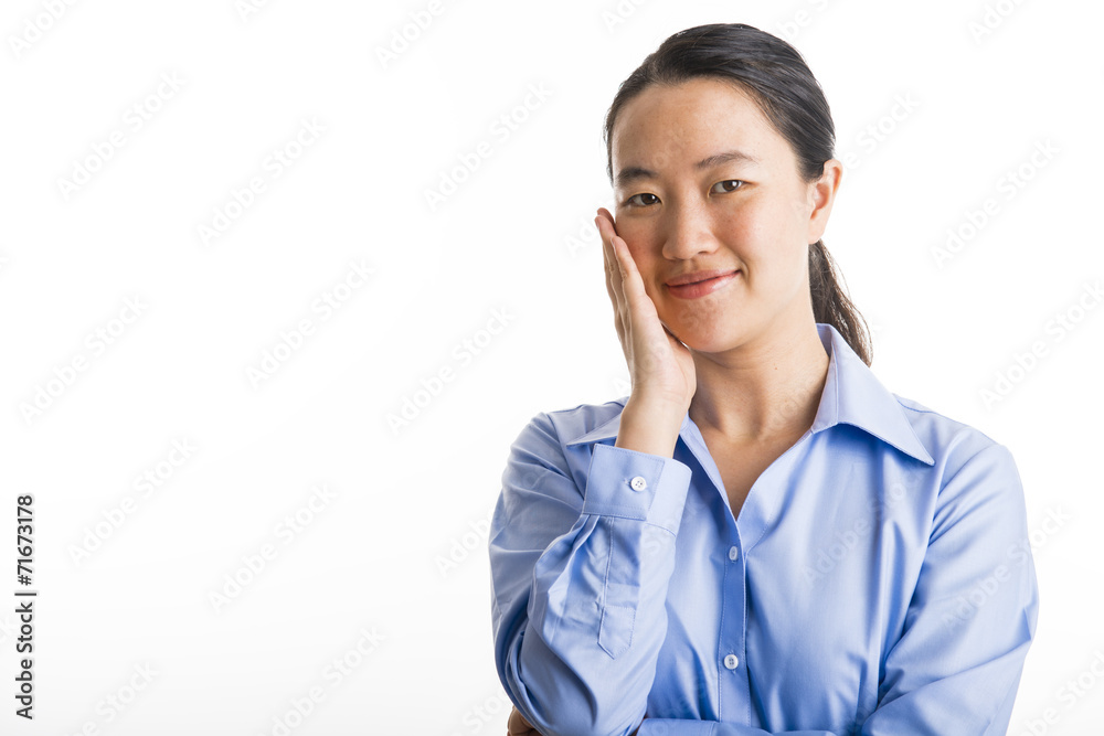 Young business woman standing isolated on white Young business woman standing isolated on white