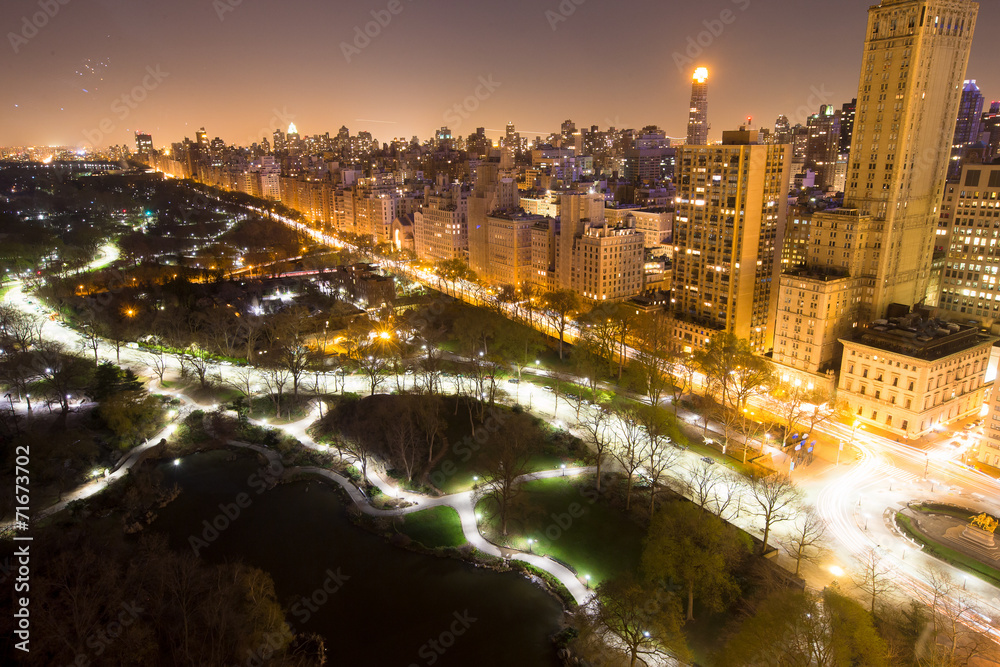 New York City Central Park panorama aerial view at dark night