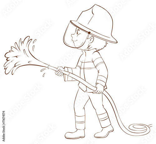 A plain sketch of a fireman holding a hose
