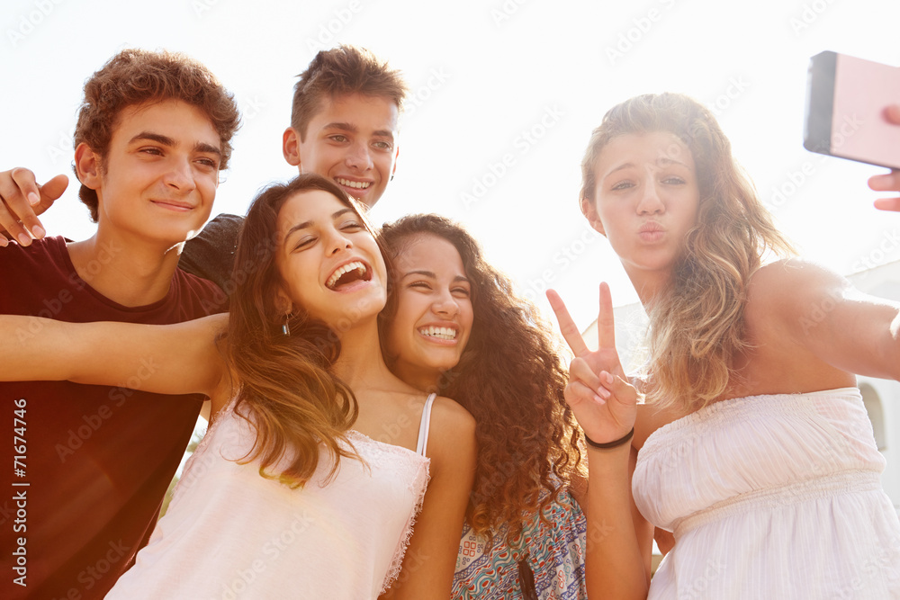 Group Of Teenage Friends Dancing And Taking Selfie Group Of Teenage Friends Dancing And Taking Selfie