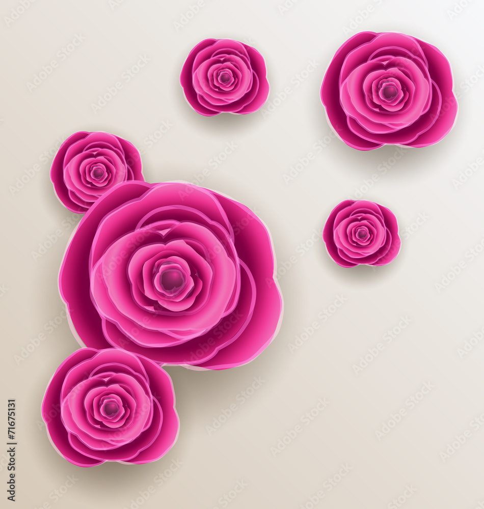 Cutout flowers - beautiful roses, paper craft - obrazy, fototapety, plakaty 