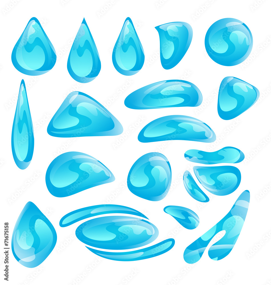 Set different water drops isolated on white background Set different water drops isolated on white background