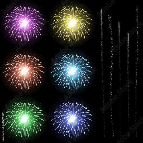 Feuerwerk, Silvester, Neujahr, Set, Vorlage, Design, Firework