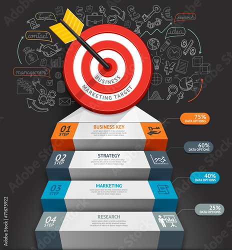 Business staircase conceptual infographics. Target with arrow