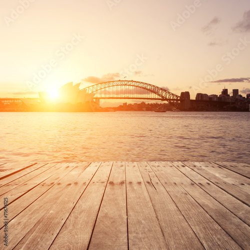wooden board and Sydney landmarks 