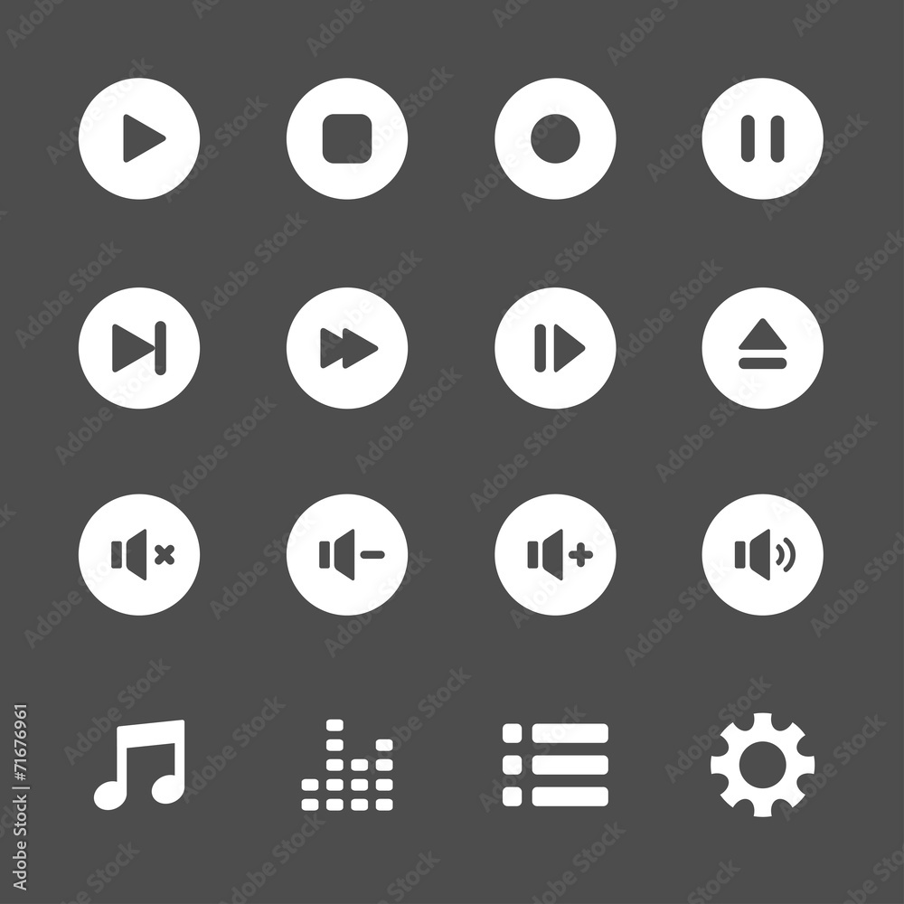 multimedia player icon set, vector eps10 multimedia player icon set, vector eps10