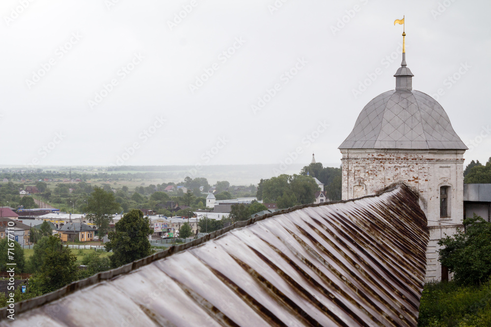 Roof of a monastery wall with turret