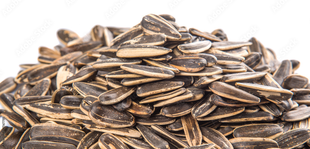 Sunflower seeds over white background