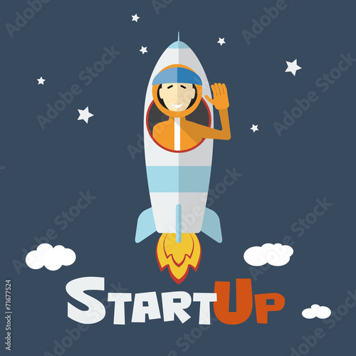 Vector concept of start up new business rocket and astronaut
