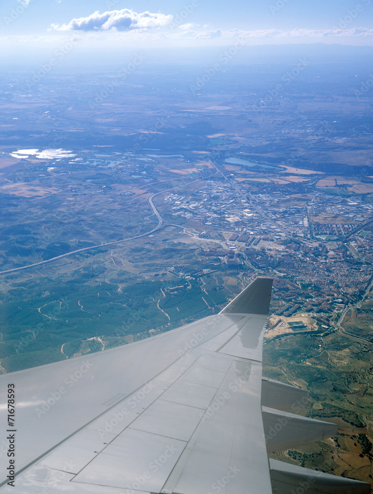 Aerial view from aircraft window.