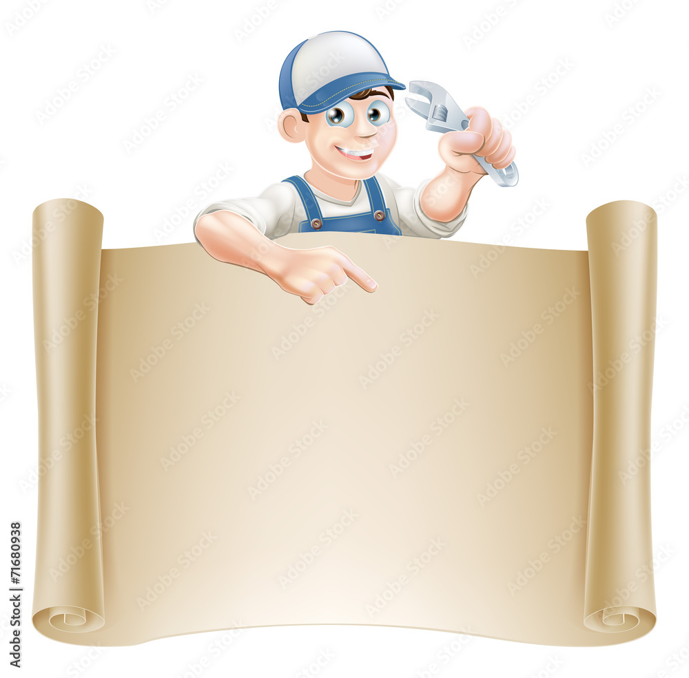 Spanner or wrench man and banner Spanner or wrench man and banner