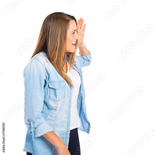 Girl shouting over isolated white background