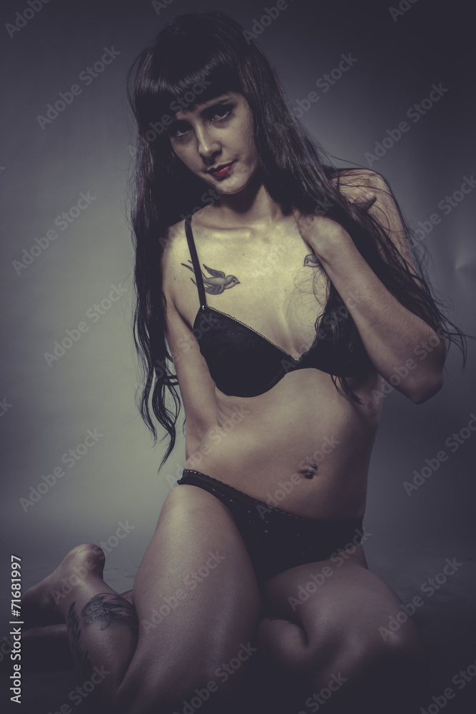 Fototapeta premium Voluptuos, Sensual brunette woman in lingerie