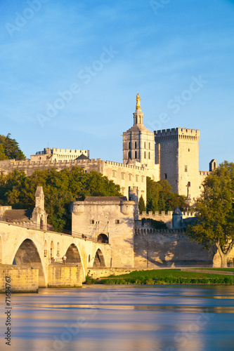 Avignon Bridge with Popes Palace and Rhone river, Provence
