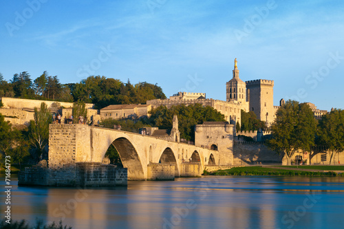 Avignon Bridge with Popes Palace and Rhone river, Provence