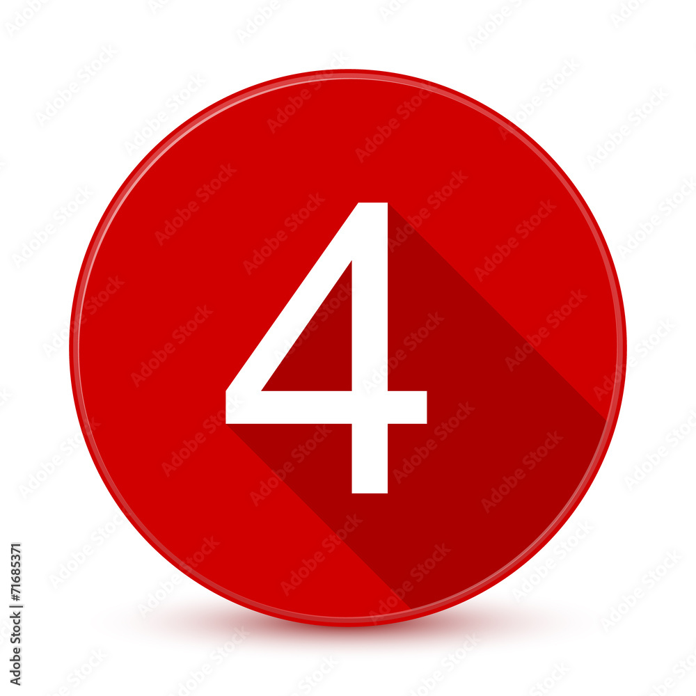 Fototapeta premium Red 4 flat icon with long shadow