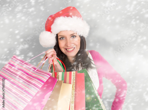 Young beautiful woman, Christmas shopping.