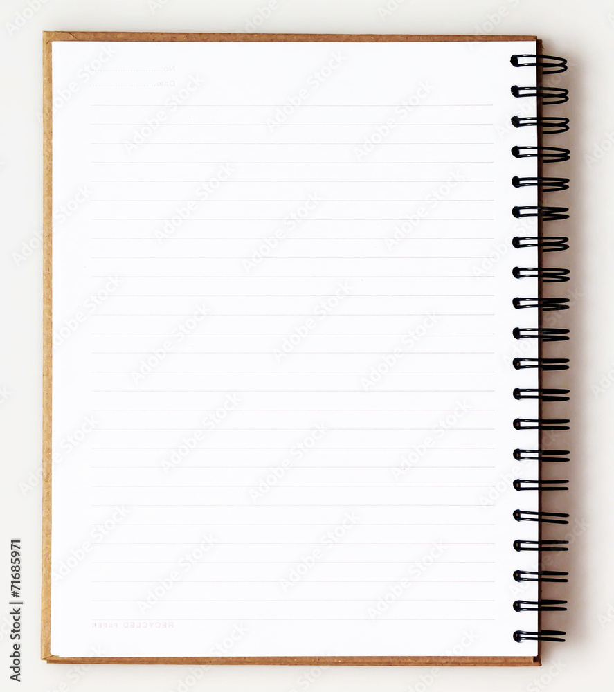 Opened recycle note book on white background Opened recycle note book on white background