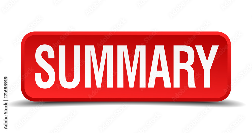 Summary red 3d square button isolated on white Summary red 3d square button isolated on white
