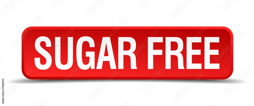 Sugar free red 3d square button isolated on white Sugar free red 3d square button isolated on white