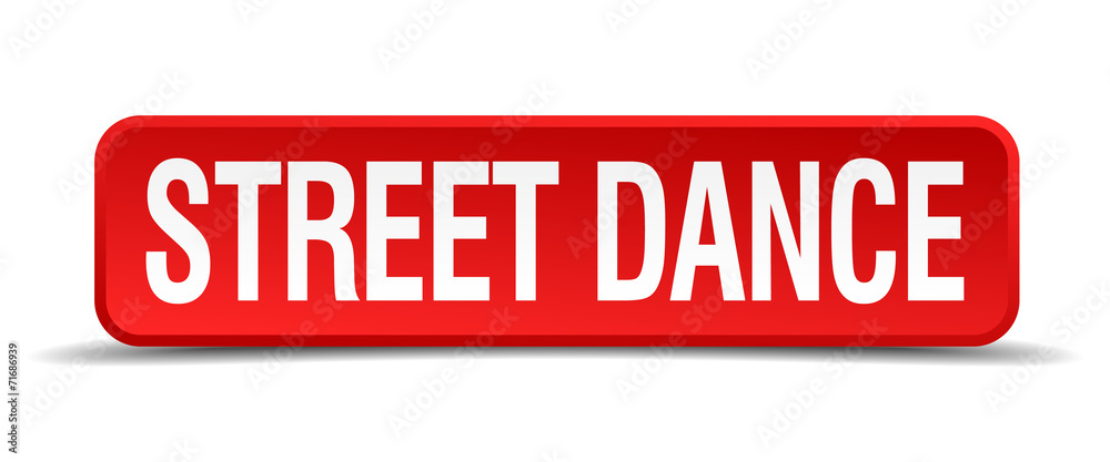Street dance red 3d square button isolated on white Street dance red 3d square button isolated on white