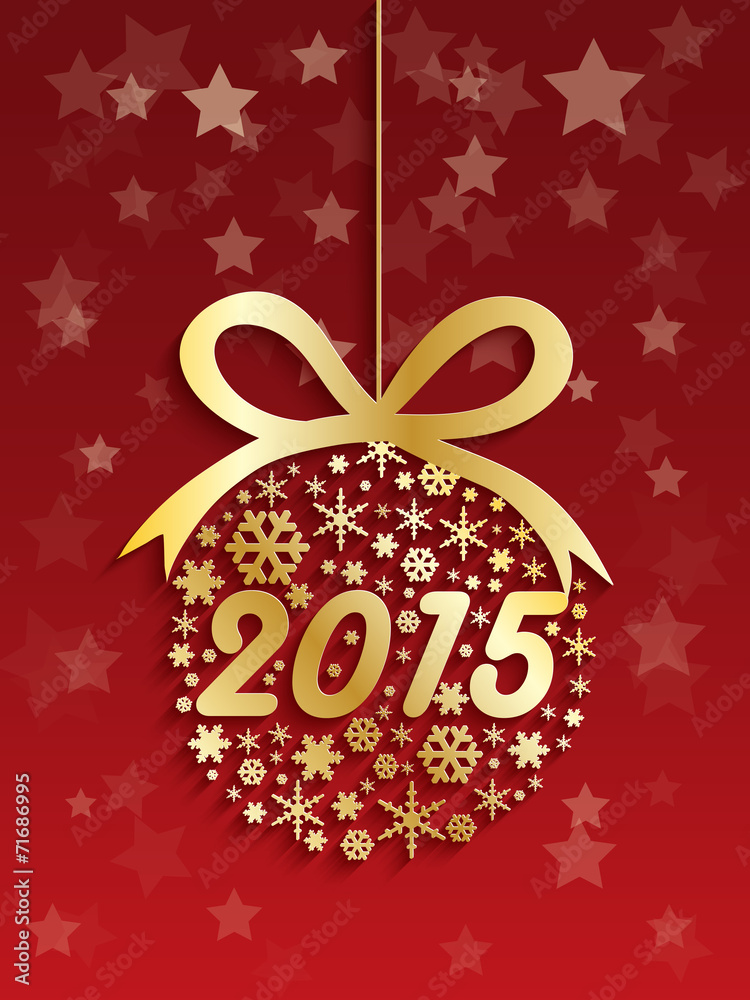 2015 on Bauble (merry christmas happy new year gold)