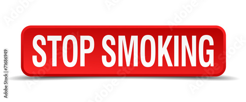 Stop smoking red 3d square button isolated on white