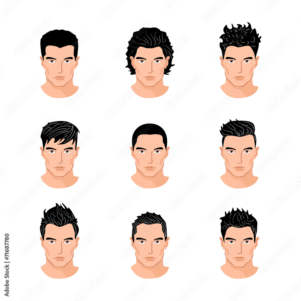 Set different hair style young men portraits isolated vector Set different hair style young men portraits isolated vector