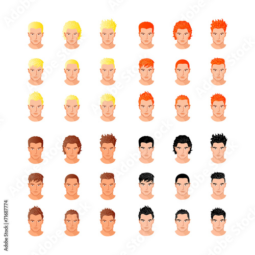 Set different hair style young men portraits isolated vector