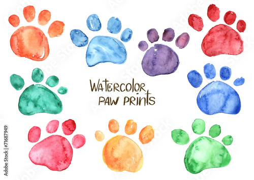 Set of watercolor animal footprints