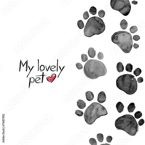 Watercolor illustration with animal footprints