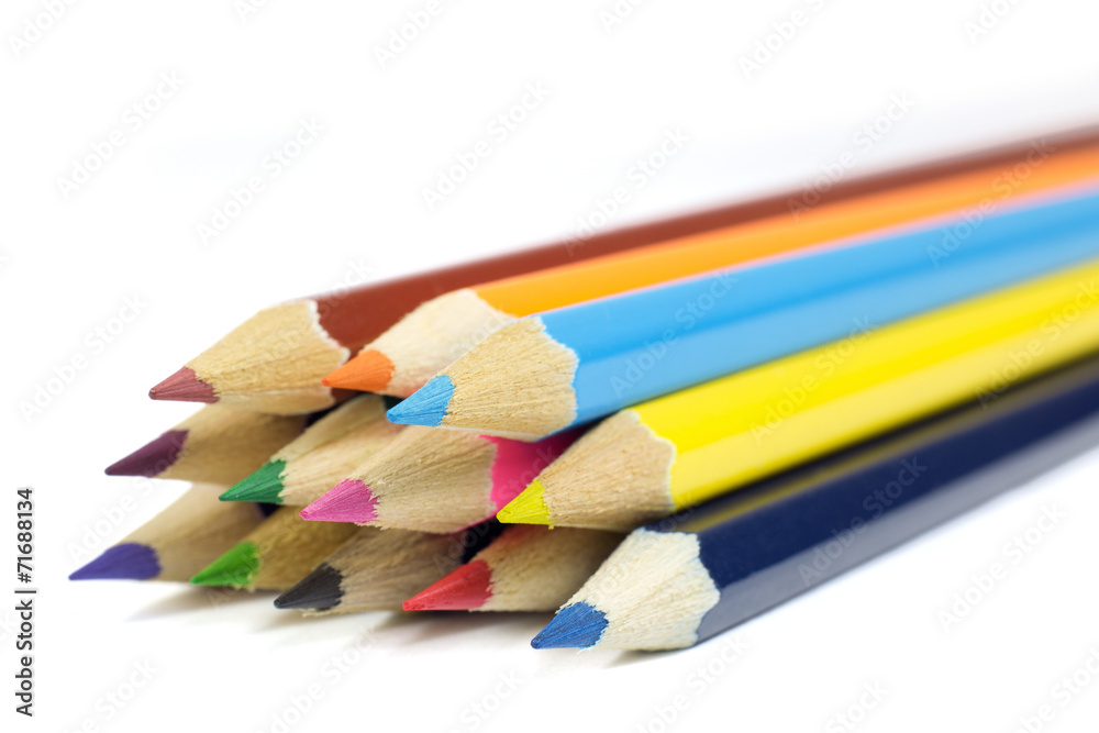 Macro Shot of Sharpened Colorful Pencils Coming from Corner Macro Shot of Sharpened Colorful Pencils Coming from Corner