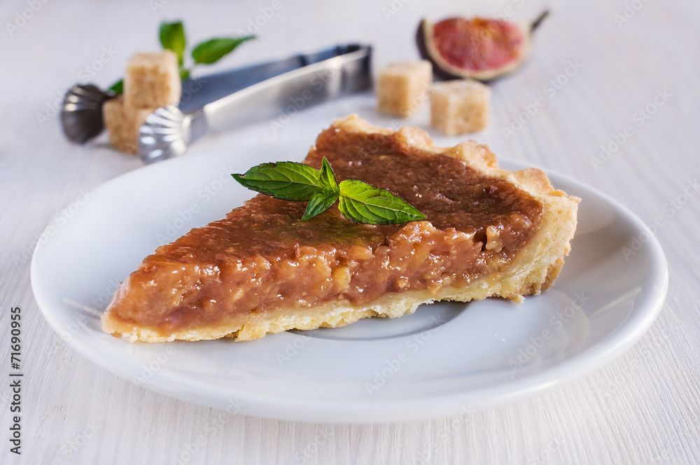 Piece of homemade tart with caramel filling Piece of homemade tart with caramel filling