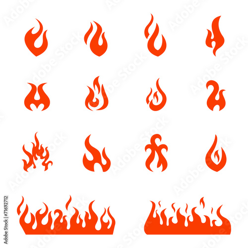 Fire flames, set icons, vector illustration