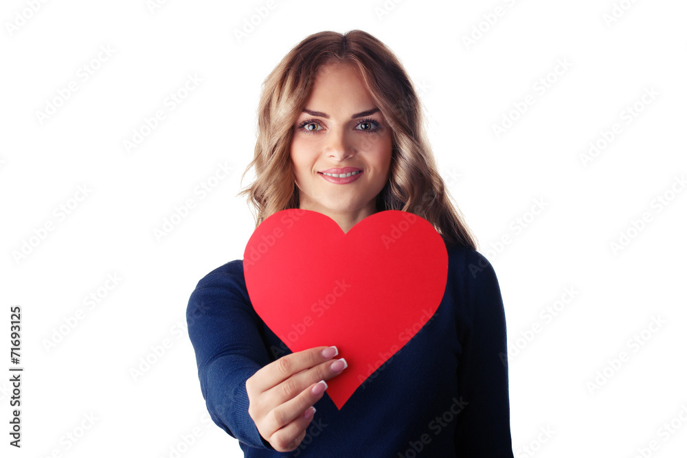 Love and valentines day woman holding heart smiling cute Love and valentines day woman holding heart smiling cute