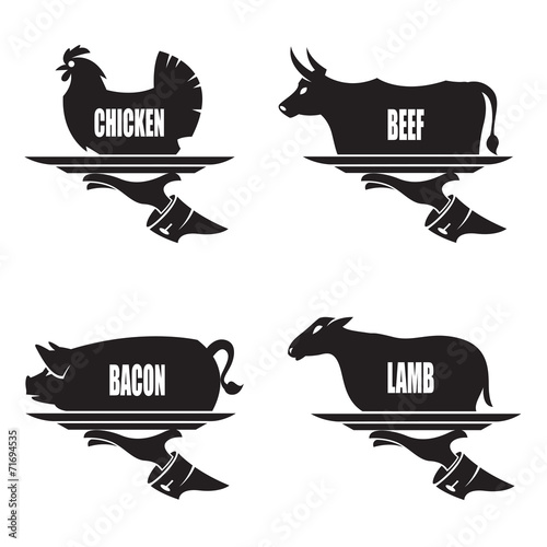 monochrome illustration of tray in hand with farm animals