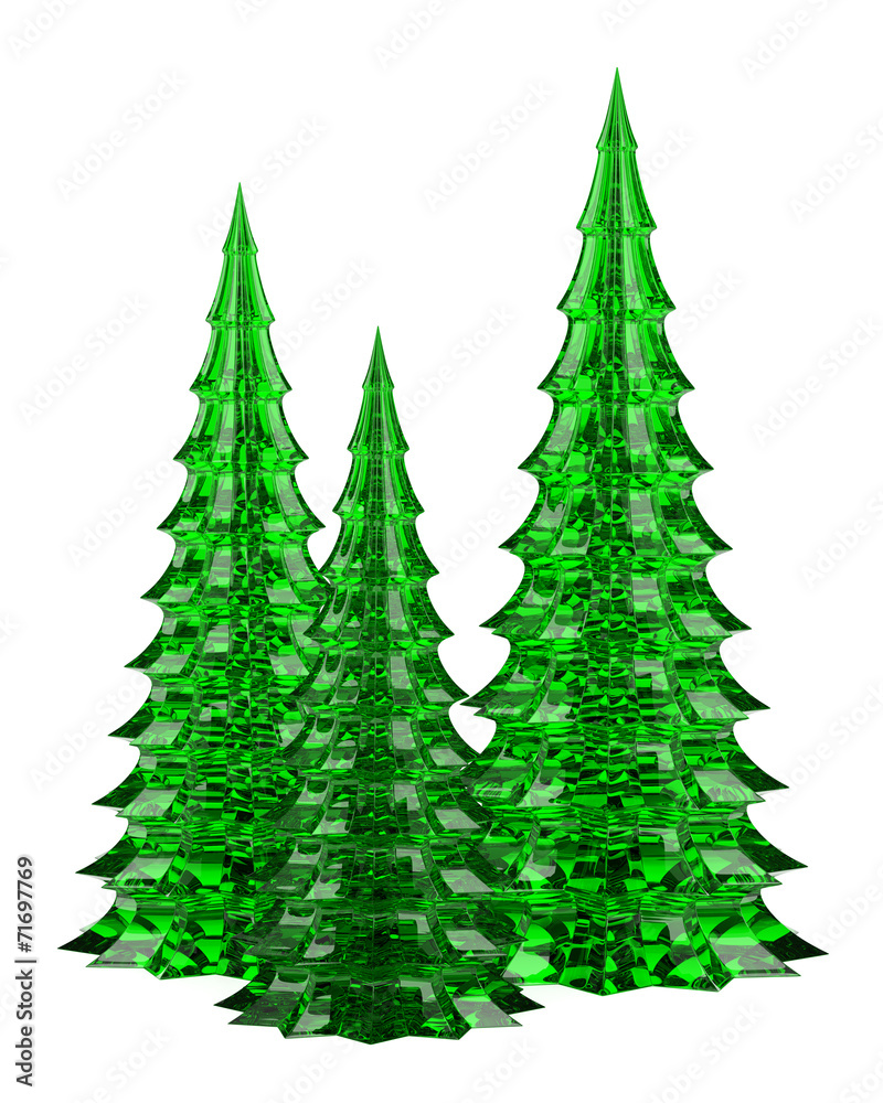 three glass christmas trees table decoration isolated on white b
