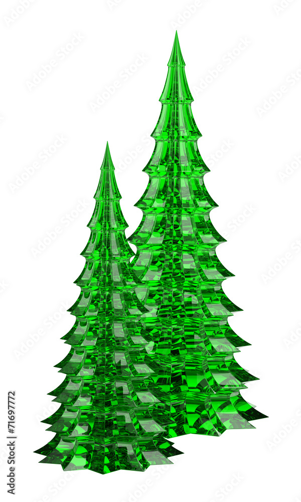 two glass christmas trees table decoration isolated on white bac